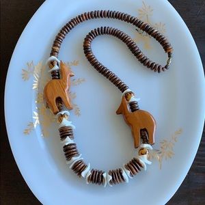 VINTAGE Wood & Shell Beaded Wild Antelope …